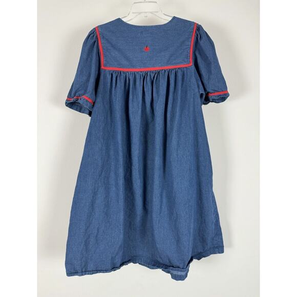 Go Softly Patio Dress Apple Embroidered Blue Relaxed Fit Snaps L - Picture 2 of 8
